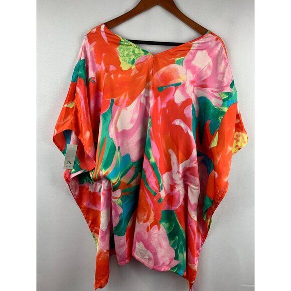 Natori Floral Poncho Blouse Small Vivid Colors - Picture 5 of 6